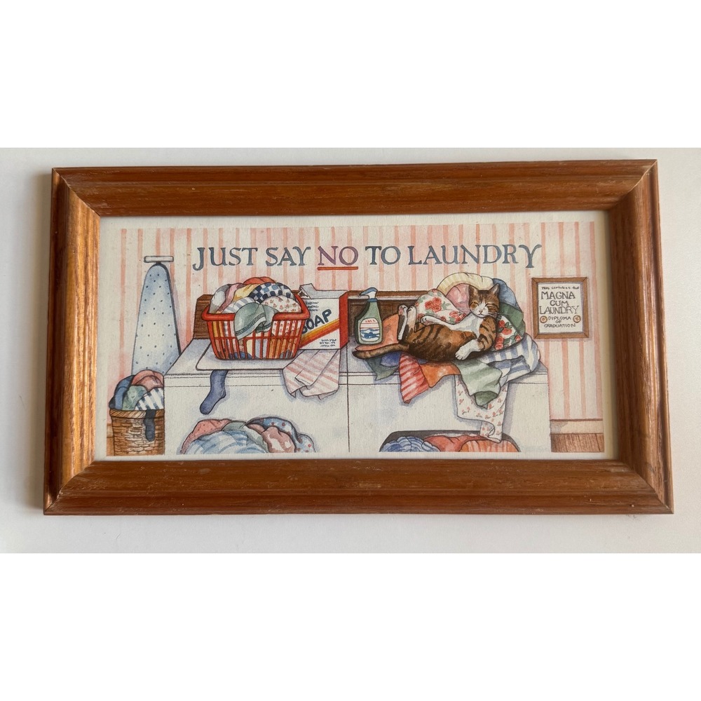 Vintage Figi Graphics Just Say No To Laundry Cat Framed Wall Art Decor FG-153